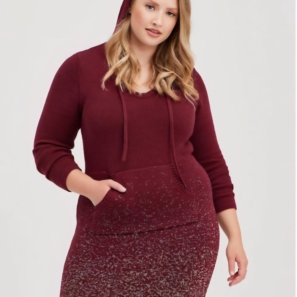 Torrid Burgundy Long Sleeve Hoodie Dress - Picture 2 of 9